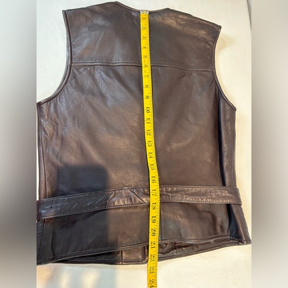 Preston & York Sz S Belted Brown Leather Biker Vest Jacket Gold hardware Zip - Picture 14 of 15